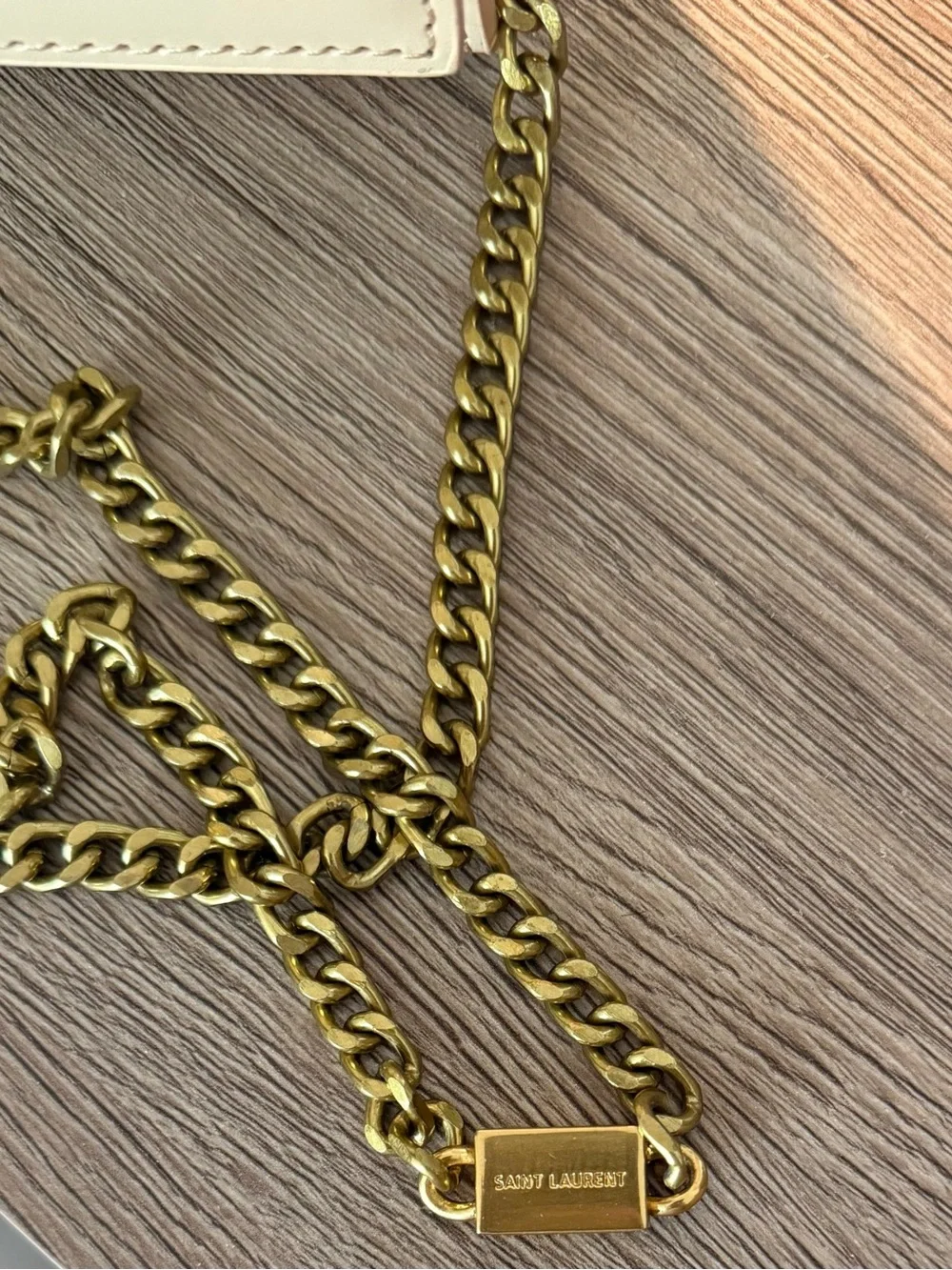 Saint Laurent Nude Beige Leather Chain Crossbody Wallet